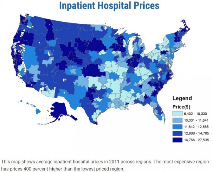Image shows hospital prices varied by a factor of three across the country.